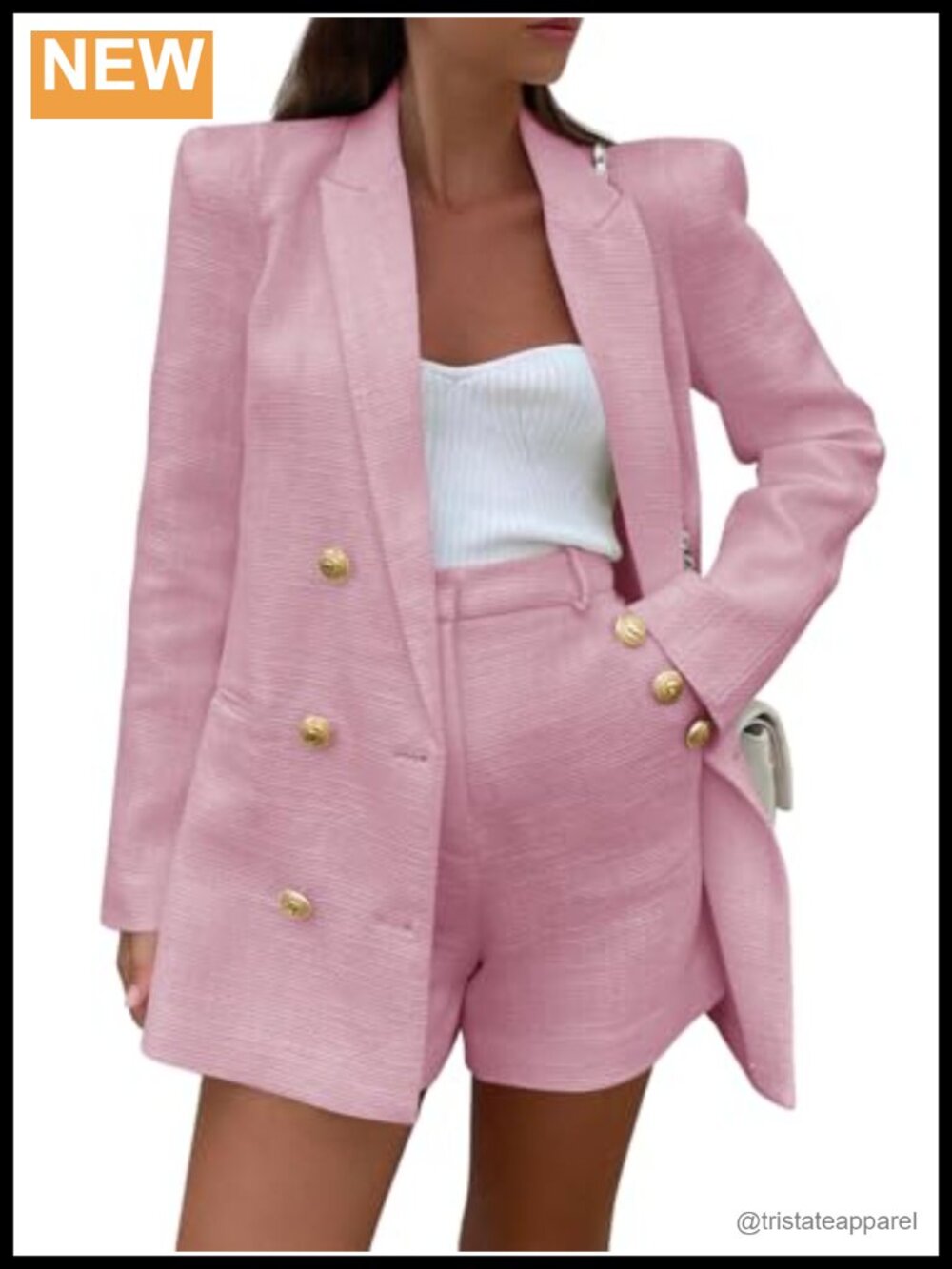 Women's 2 Piece Tweed Blazer and Shorts Set Double Breasted Business Suit